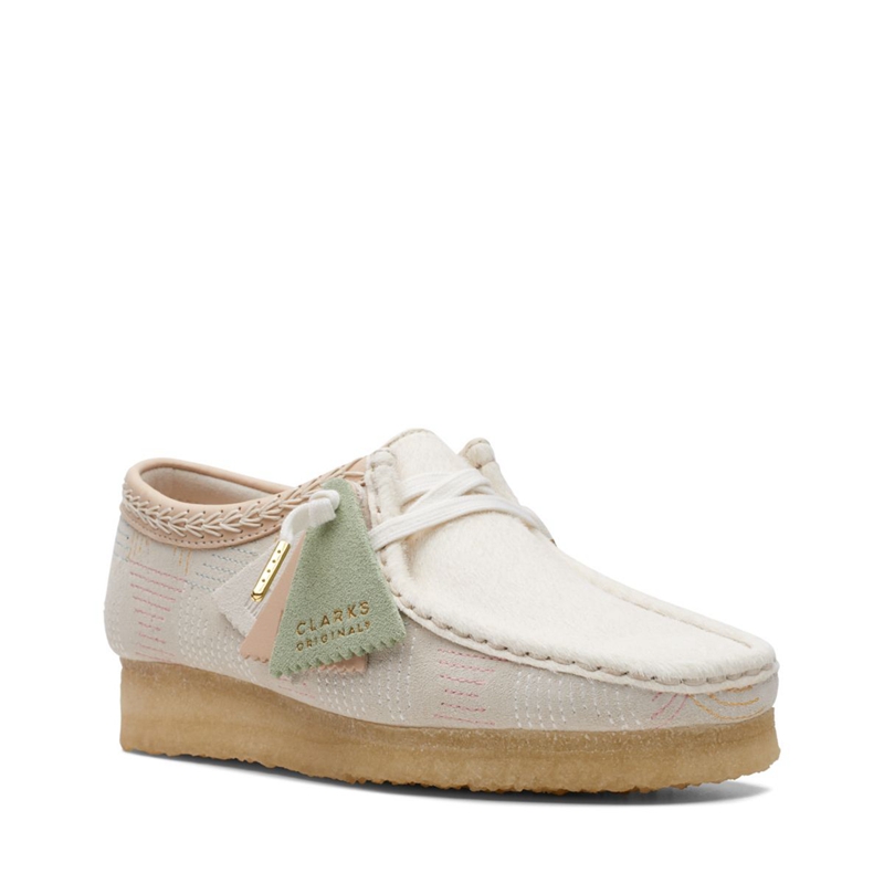 Mocassin Clarks Wallabee Off Hairy Blanche Femme|TET-9096624