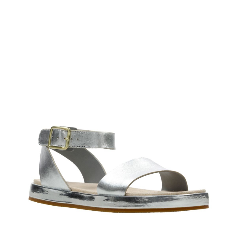 Sandales Clarks Botanic Ivy Silver Cuir Argent Femme|ZQF-0439141