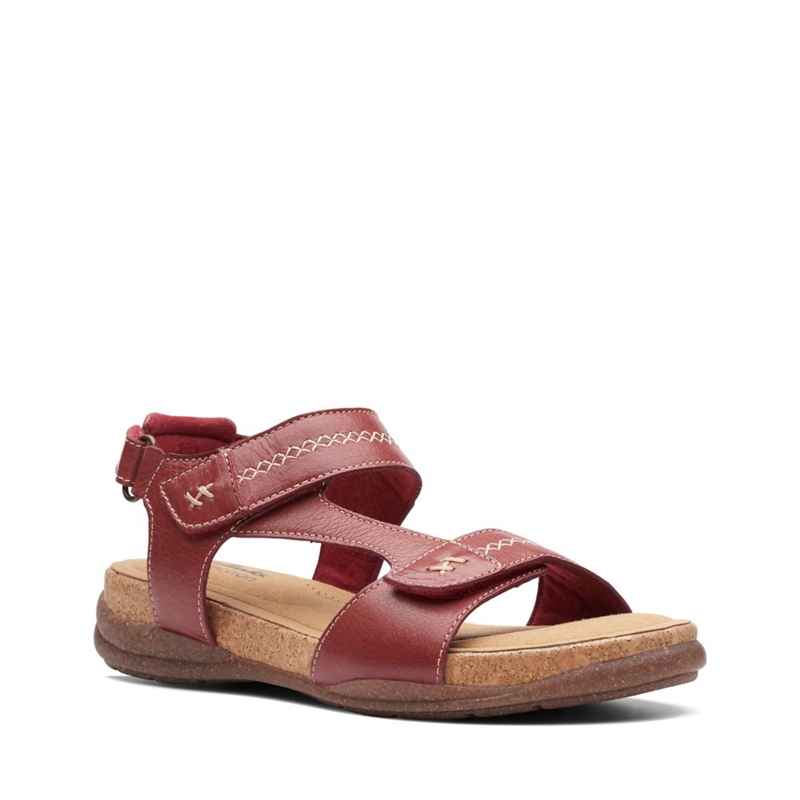 Sandales Clarks Roseville Mae Red Cuir Rouge Femme|GUO-9776435