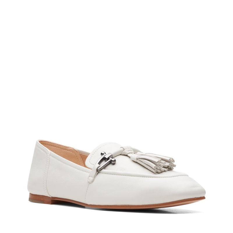 Escarpins Clarks Pure 2 Tassel Cuir Blanche Femme|IJD-3368731