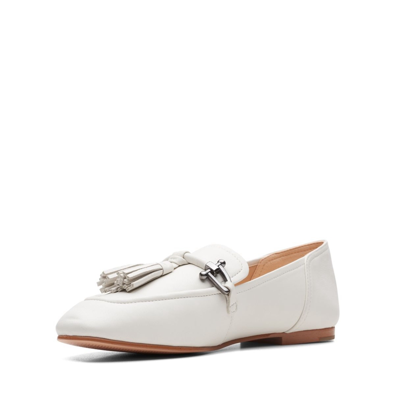 Escarpins Clarks Pure 2 Tassel Cuir Blanche Femme|IJD-3368731