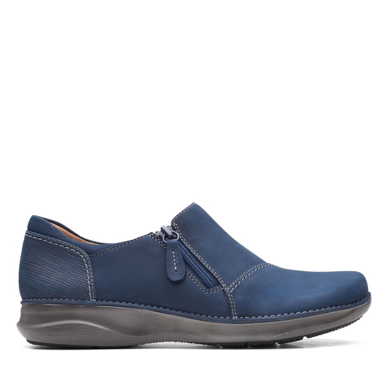 Loafers Clarks Appley Zip Nubuck Bleu Marine Femme|CGU-5425941