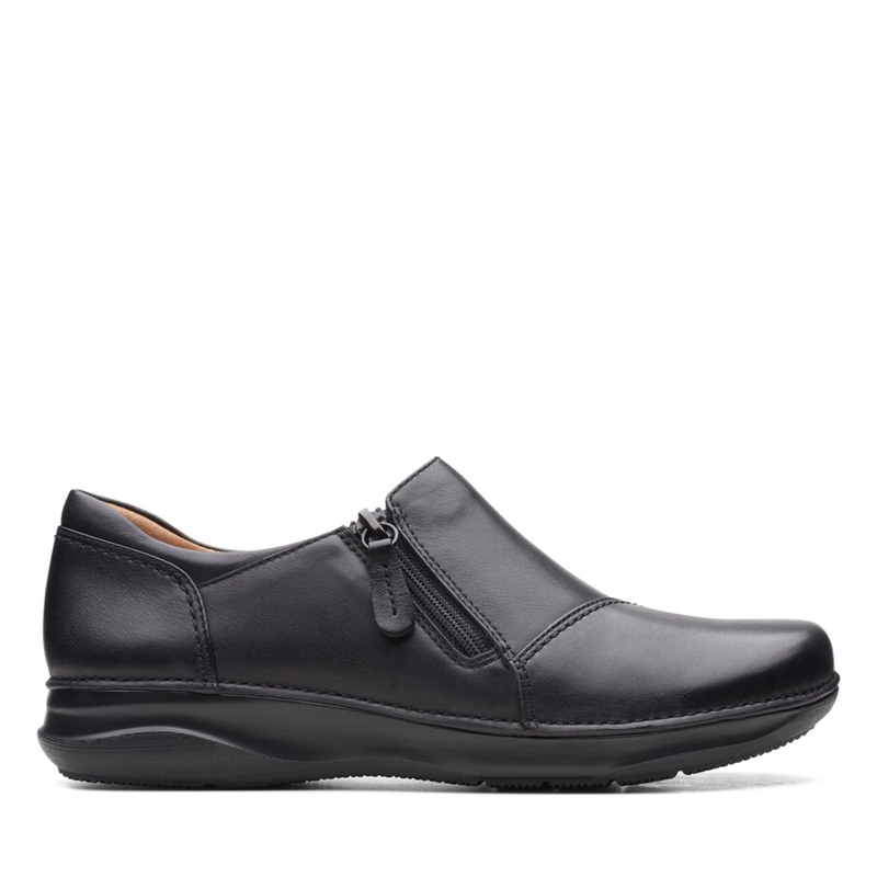 Loafers Clarks Appley Zip Cuir Noir Femme|YSE-4077074