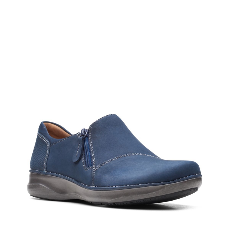 Loafers Clarks Appley Zip Nubuck Bleu Marine Femme|CGU-5425941