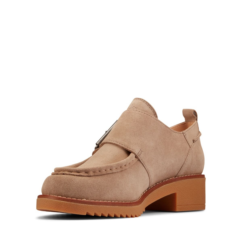 Loafers Clarks Eden Mid Monk Sand Daim Marron Femme|JNG-3818120