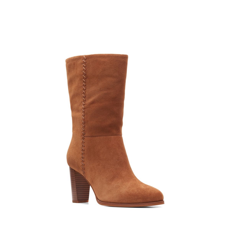 Bottes à Talons Clarks Karamo Mid Daim Marron Foncé Femme|NLD-3788657