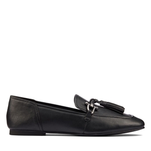 Chaussures Plates Clarks Pure 2 Tassel Cuir Noir Femme|PHP-5794581