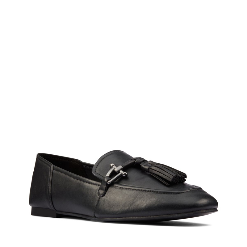 Chaussures Plates Clarks Pure 2 Tassel Cuir Noir Femme|PHP-5794581