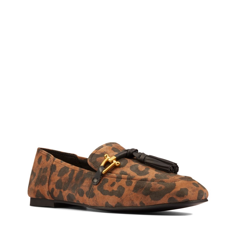 Chaussures Plates Clarks Pure 2 Tassel Daim Leopard Femme|EJM-0649137