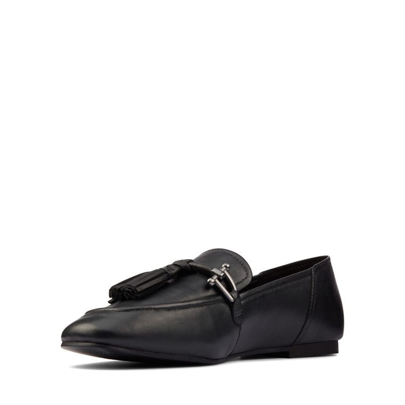 Chaussures Plates Clarks Pure 2 Tassel Cuir Noir Femme|PHP-5794581