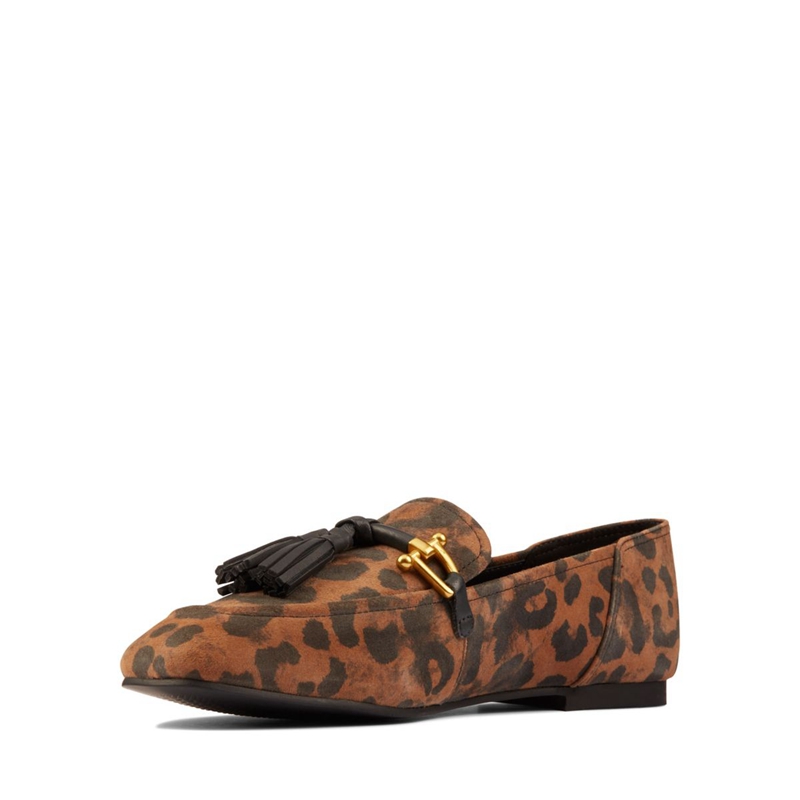 Chaussures Plates Clarks Pure 2 Tassel Daim Leopard Femme|EJM-0649137