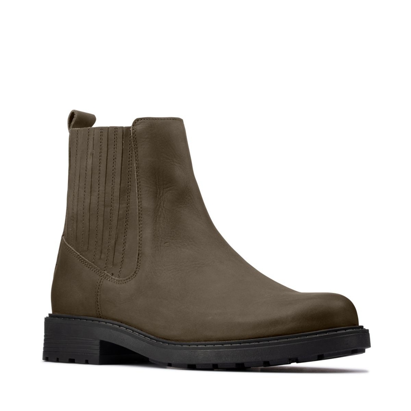 Chelsea Boots Clarks Orinoco2 Mid Lea Vert Olive Foncé Femme|FBV-8952894