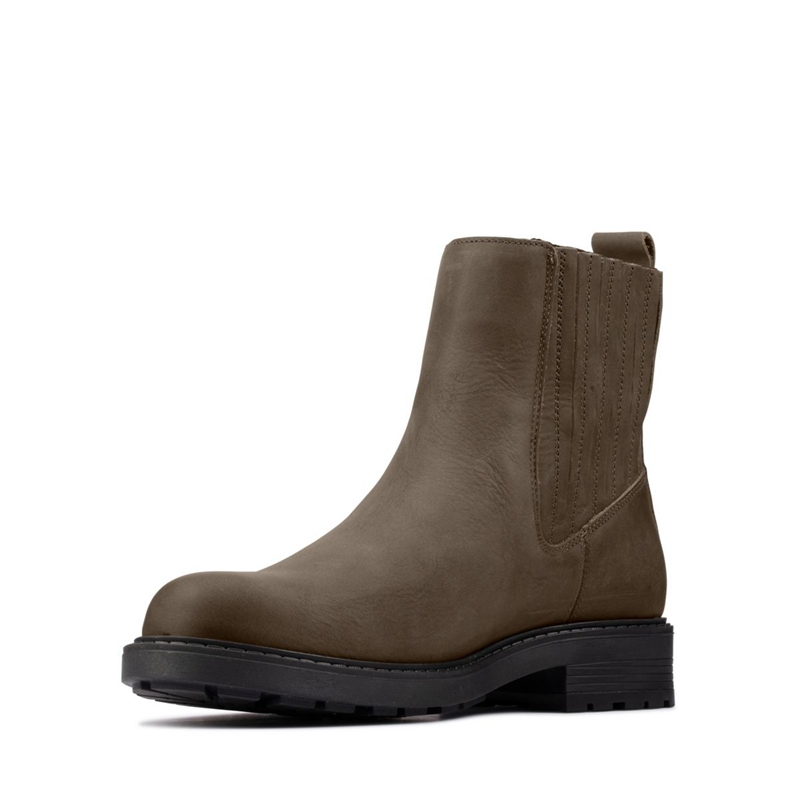 Chelsea Boots Clarks Orinoco2 Mid Lea Vert Olive Foncé Femme|FBV-8952894