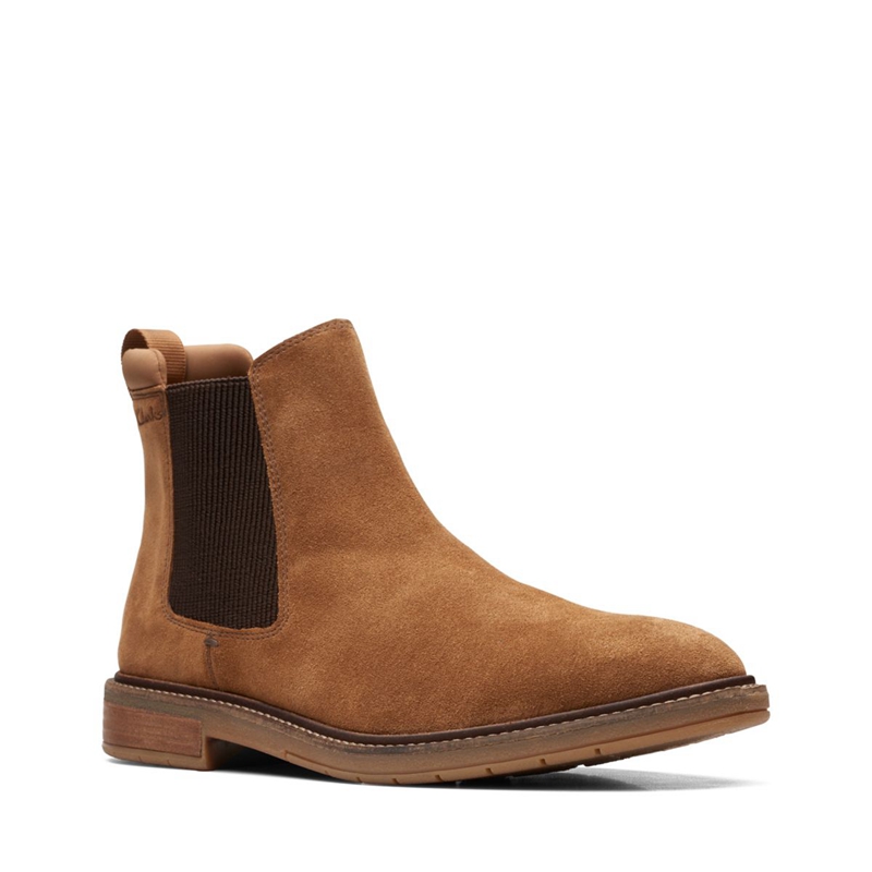 Chelsea Boots Clarks Clarkdale Hall Cognac Daim Marron Homme|INE-0827109