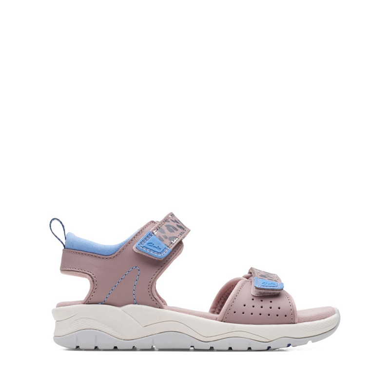 Sandales Clarks Clowder Print Kid Grise Rose Enfant|PIK-8062706