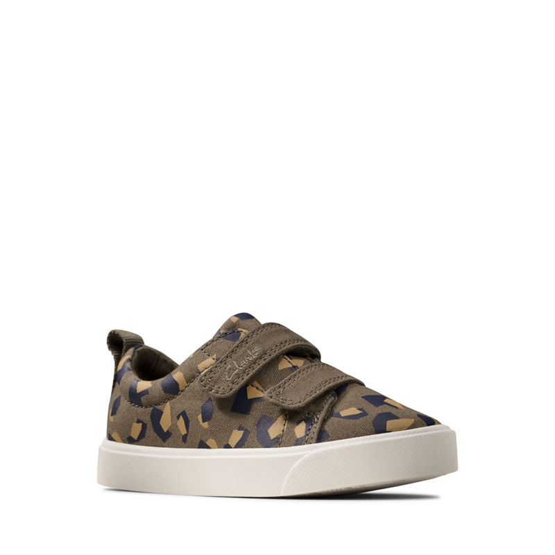 Mocassin Clarks City Bright Toddler Vert Olive Camouflage Enfant|UXQ-4085345