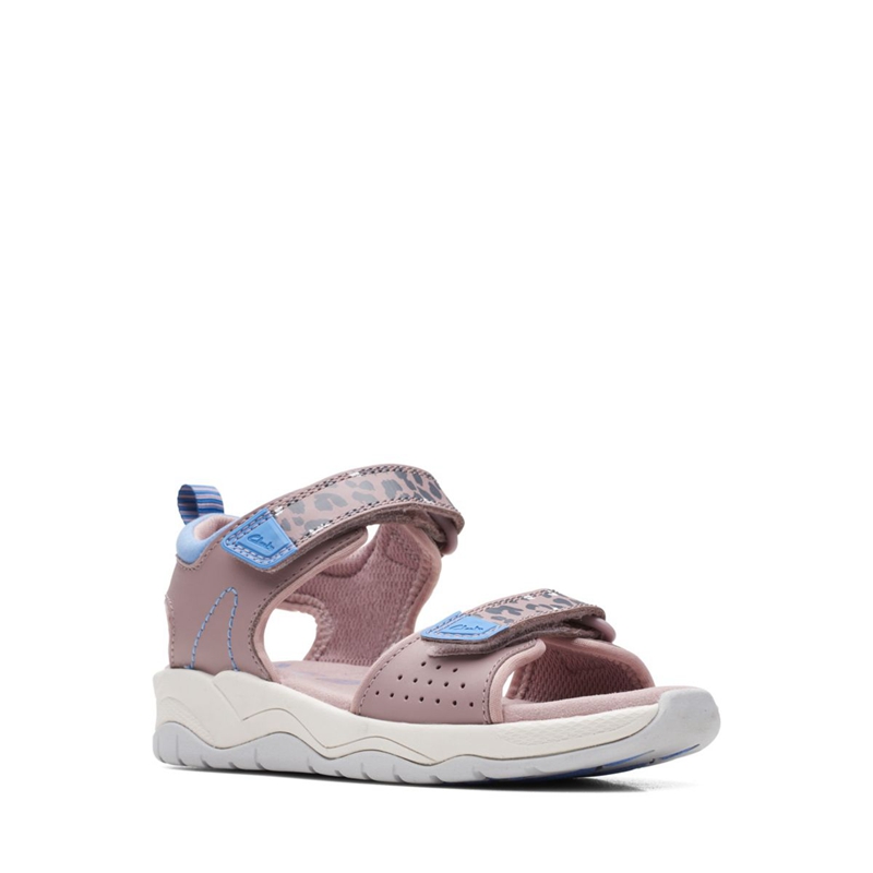 Sandales Clarks Clowder Print Kid Grise Rose Enfant|PIK-8062706