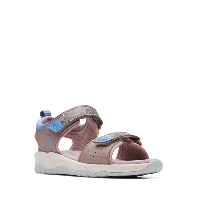 Sandales Clarks Clowder Print Older Grise Rose Enfant|ZXR-4043674